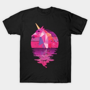 Vintage cute unicorn reflected on lights of moon T-Shirt